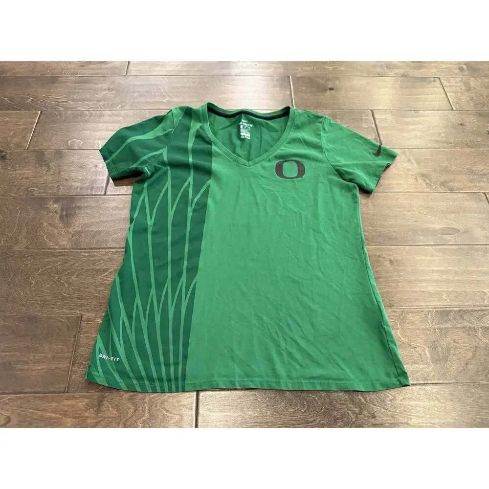 Nike Womens Green V Neck NCAA Oregon Ducks Short Sleeve T-Shirt Size M Medium